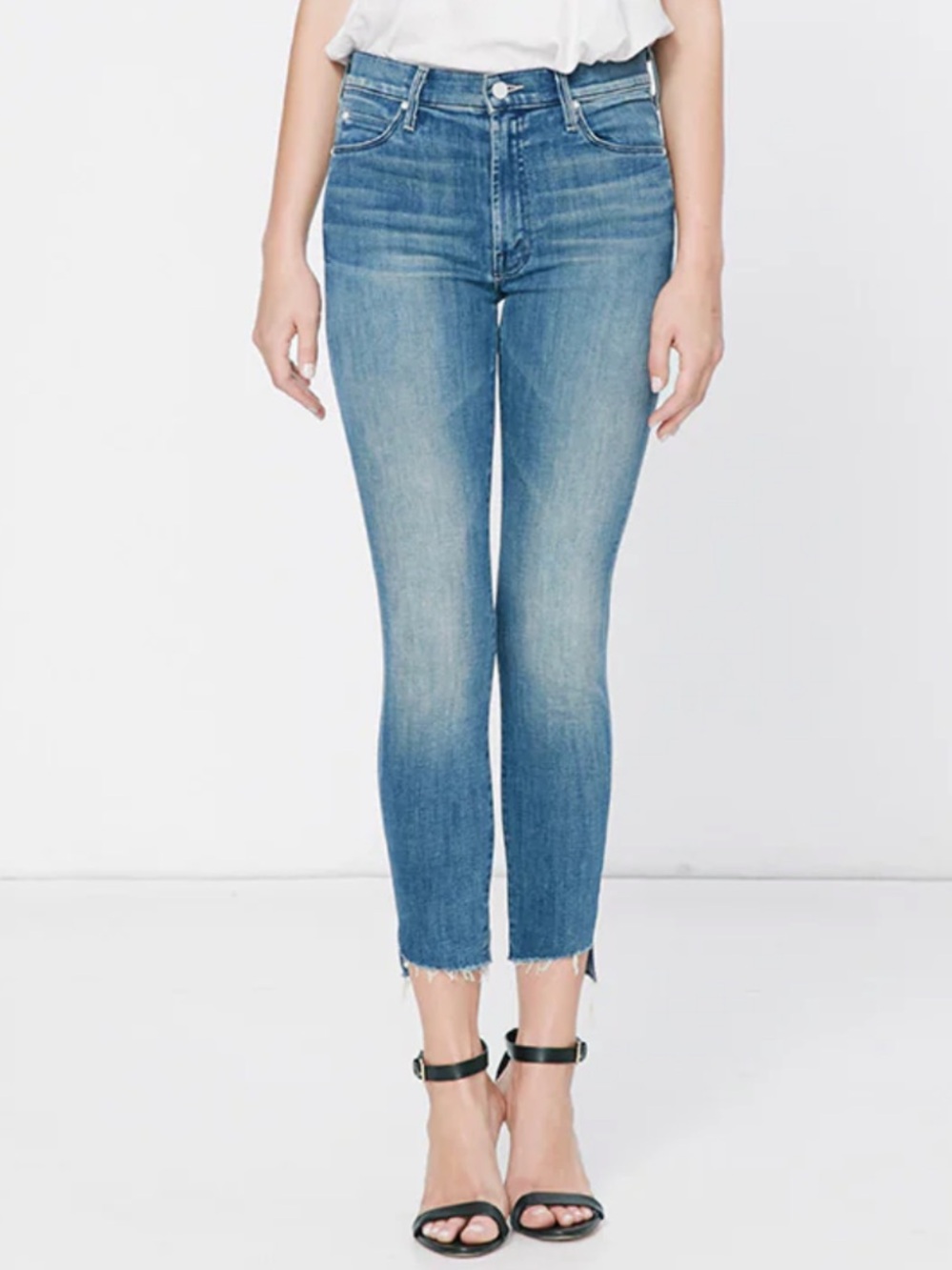 MOTHER The Stunner Zip Ankle Step Fray Jeans Good Girls Do Wash Size 24 | EUC